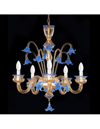 San Francisco murano glass chandelier with cascading blue glass flowers