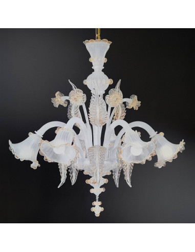 Murano chandelier in silk white and 24k gold