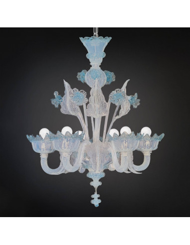 Opaline and light blue chandelier authentic Murano glass
