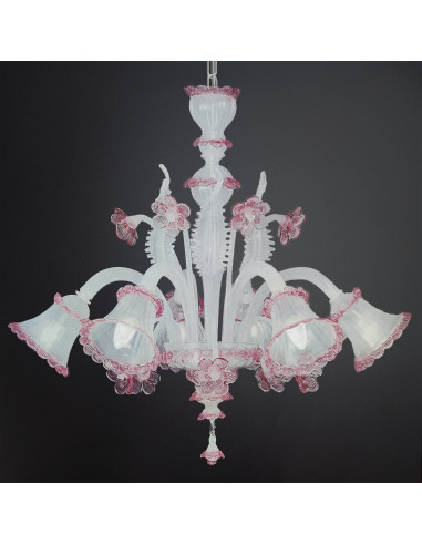 Murano chandelier in silk white and pink