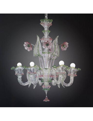 Lustre en verre de Murano en cristal, vert et rose