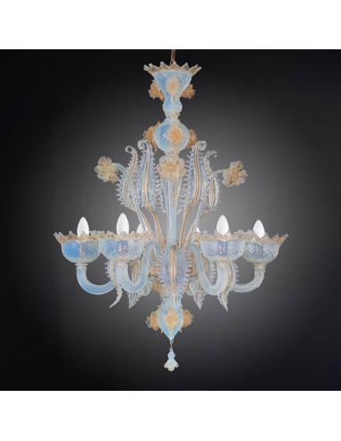 Lustre artistique en cristal de Murano opale et or 24 carats