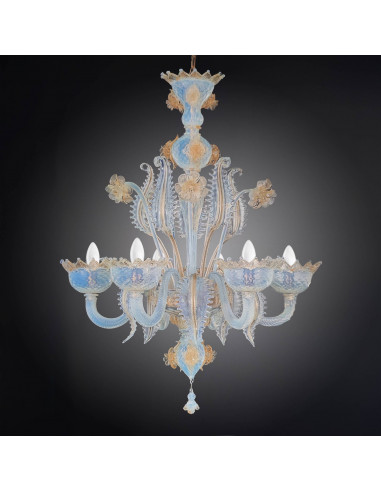 Lampadario artistico in cristallo di Murano opalino e oro 24k