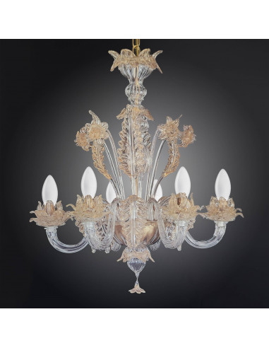 Artistic chandelier in Murano crystal and 24k gold