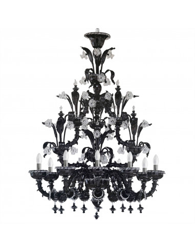 Rezzonico chandelier in black Murano glass and crystal