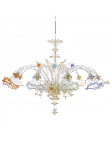 Lampadario murano in cristallo multicolor e oro 24k modello ca'venier deluxe