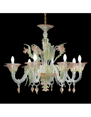 Elegant - luxury pink and green Murano glass chandelier