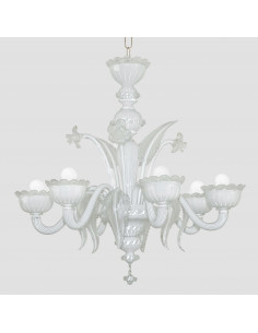 LuxuryGlass - lustre classique en cristal de murano blanc et transparent avec feuilles et fleurs