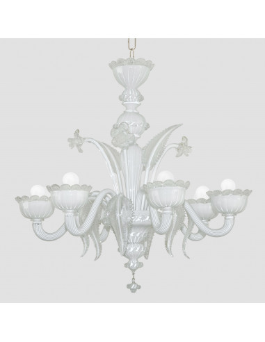 LuxuryGlass - lustre classique en cristal de murano blanc et transparent avec feuilles et fleurs