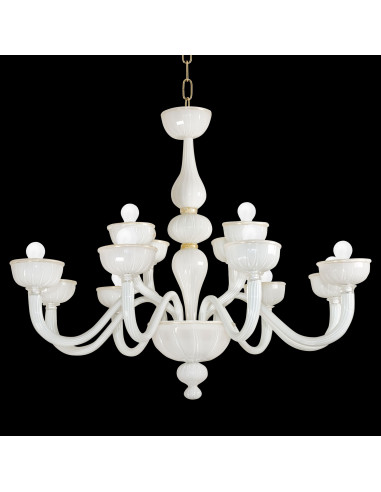 Accademia - modern Murano glass chandelier in white and 24k gold contemporary Venetian luxury black background