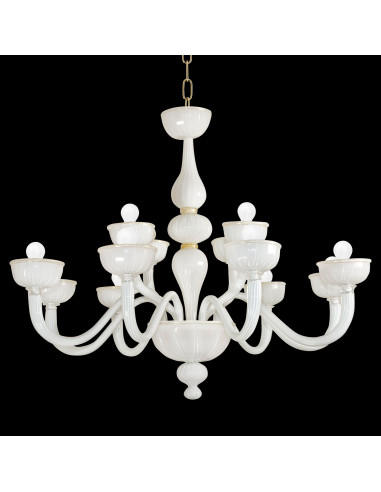 Accademia - lampadario in vetro di murano moderno in bianco e oro 24k lusso veneziano contemporaneo su sfondo nero