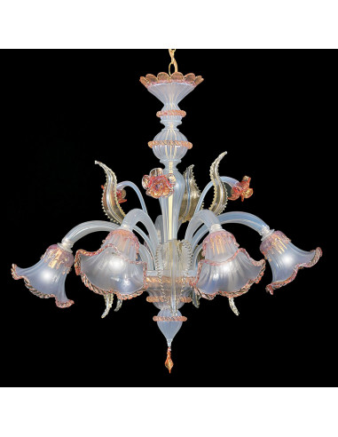 Lampadario in vetro di Murano opalino oro rosa modello ninfa opalino