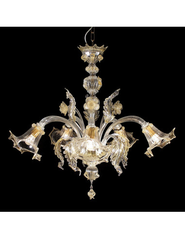 Bembo chandelier in murano glass crystal gold classic design with pointed flowers