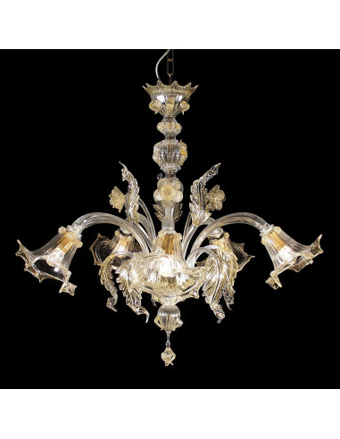 Lustre Bembo en verre de murano cristal or design classique avec des fleurs pointues