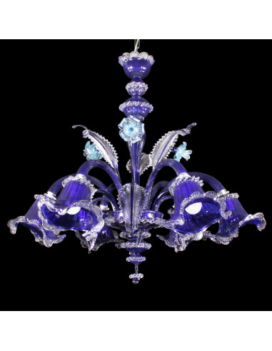 Lustre Marinali en verre de Murano bleu avec des détails bleus dans le modèle vénitien classique