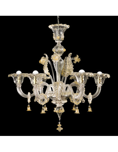 Vecellio - Lustre en verre de Murano avec fleurs en cristal d'or 24 carats, modèle vénitien classique