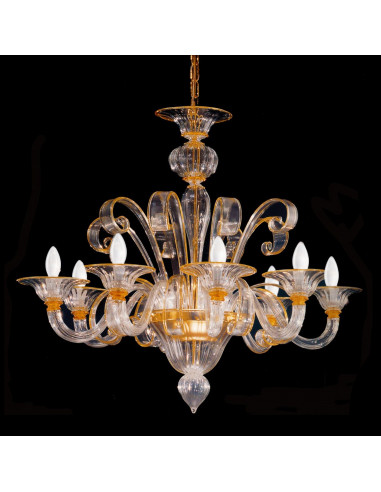 Murano glass chandelier with amber thread pastorals