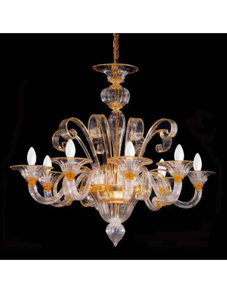 Murano glass chandelier with amber thread pastorals Murano glass chandelier with amber thread pastorals
