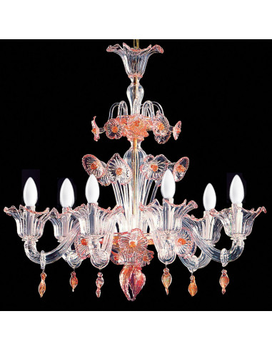 Lustre moderne en verre de murano Valier avec fleurs orange