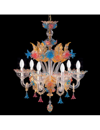 Donà chandelier in Murano glass colored blue orange amber classic design