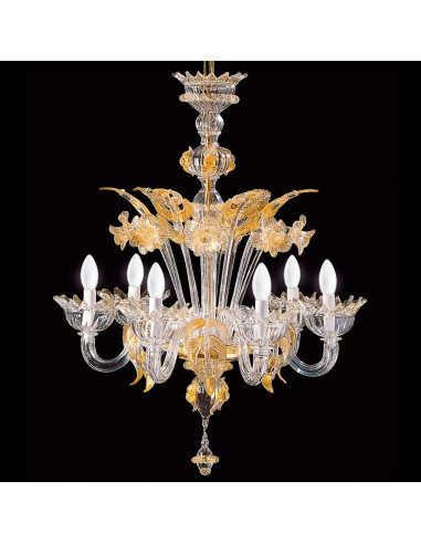 Zerino- lampadario in vetro di murano con fiori in cristallo ambra modello classico venezia