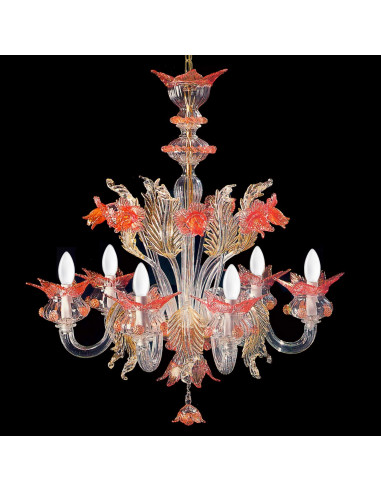 Zeffiro - Murano glass chandelier with orange details