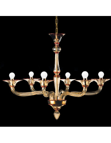 Lampadario di Murano a sospensione colore oro e fili rubino modello Fil Rouge