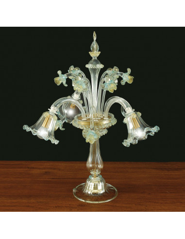 table lamp in Murano glass Floreale model blue light gold crystal