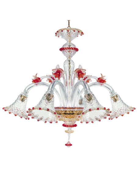 Lampadario con dettagli rubino in cristallo di murano