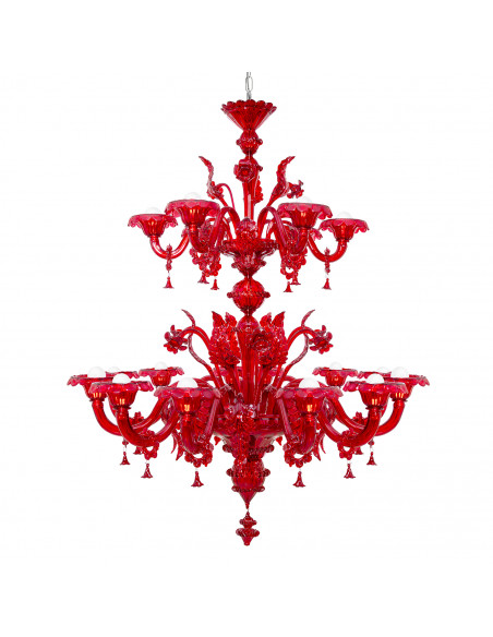 Lampadario su due piani in vetro di murano rosso Lampadario su due piani in vetro di murano rosso