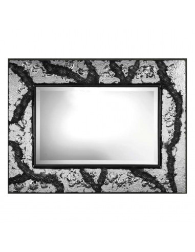 Miroir avec cadre en verre de Murano noir et argent, modèle Imperiale