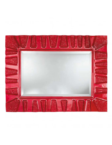 Miroir avec cadre en verre de Murano rouge modèle Via Veneto