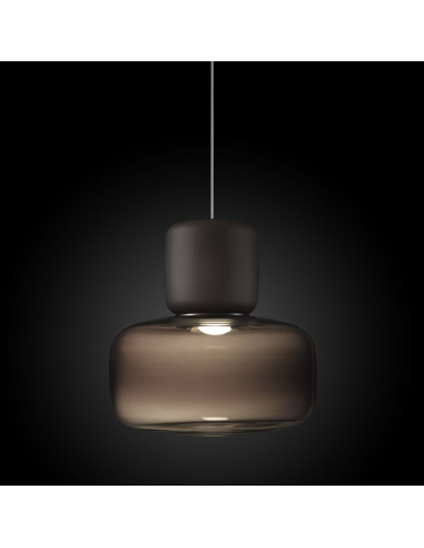 Cogi sospensione design in vetro murano fumè acidato su sfondo nero Cogi sospensione design in vetro murano fumè acidato su sfondo nero