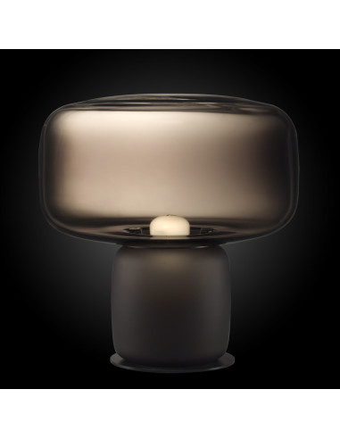 Cogi modern design table lamp in murano glass in etched smoky gray on a black background