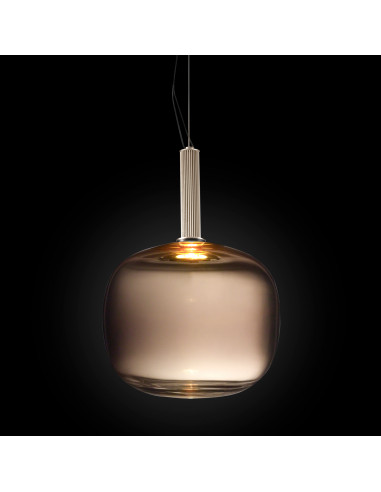 Pluvia suspension design in smoked etched murano glass on a black background