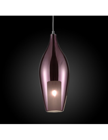 Vitrum suspension design in pink chrome Murano glass on a black background Vitrum suspension design in pink chrome Murano glass on a black background