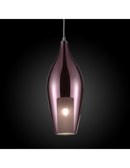 Vitrum suspension design in pink chrome Murano glass on a black background Vitrum suspension design in pink chrome Murano glass on a black background