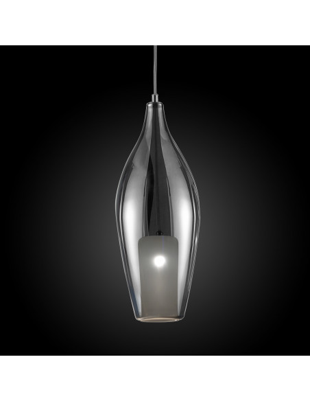 Suspension design Vitrum en verre de murano coloris chrome sur fond noir