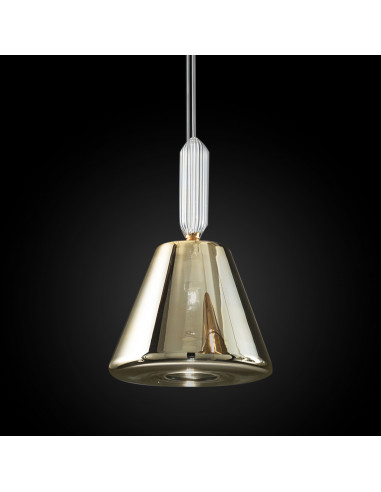 Suspension design Trigo en verre de murano de couleur or sur fond noir