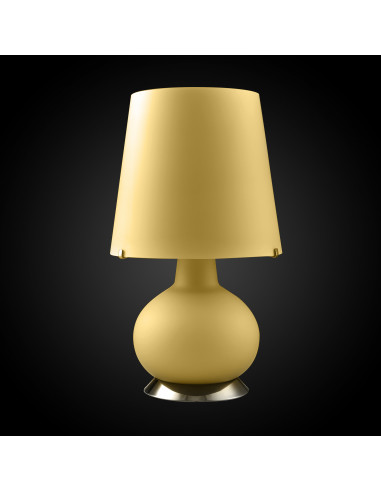 Lampe de table design moderne Albus en verre de murano jaune sur fond noir