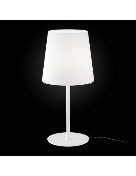 Lampada da tavolo in Vetro di Murano di design modello Albus mini con struttura bianca su sfondo nero Lampada da tavolo in Vetro di Murano di design modello Albus mini con struttura bianca su sfondo nero