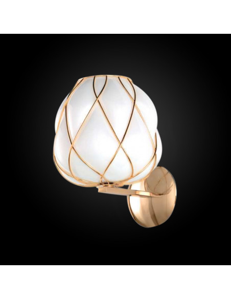 Cavea luce da parete di design in vetro murano bianco e struttura a gabbia oro Cavea luce da parete di design in vetro murano bianco e struttura a gabbia oro