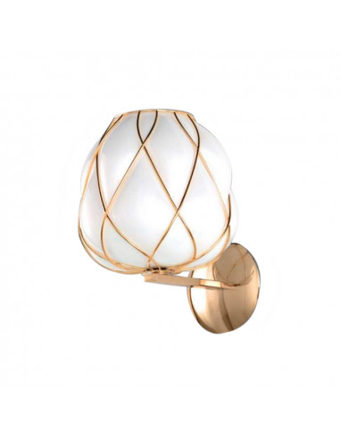 Cavea luce da parete di design in vetro murano bianco e struttura a gabbia oro Cavea luce da parete di design in vetro murano bianco e struttura a gabbia oro