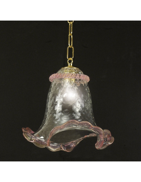 suspension in murano glass crystal gold pink calle model 
