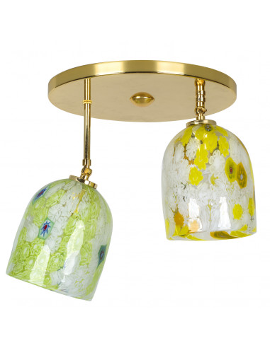 Modern gold ceiling lamp with two-light colored murrine glass