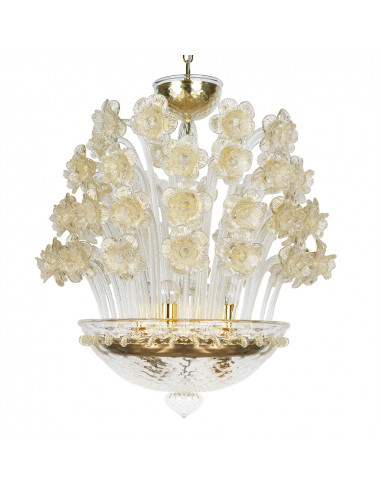 Lampadario in vetro di Murano modello Primavera cristallo oro