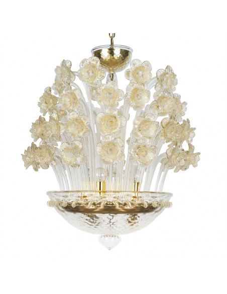 Lampadario in vetro di Murano modello Primavera cristallo oro