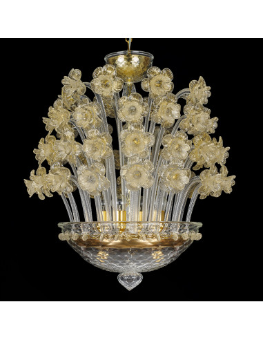 Lampadario in vetro di Murano modello Primavera cristallo oro sfondo nero