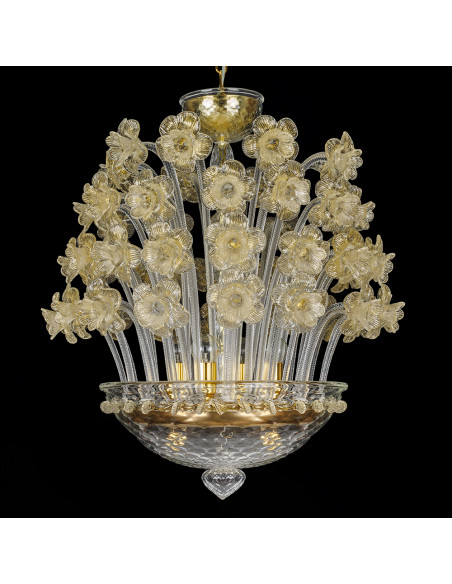 Lampadario in vetro di Murano modello Primavera cristallo oro sfondo nero