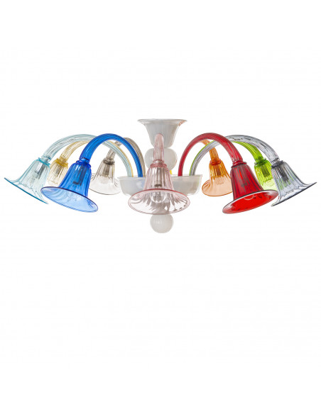 Plafoniera in vetro di murano - modello fantasia - bracci colorati